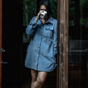 Blue Mountain Mist Corduroy Shirt Dress